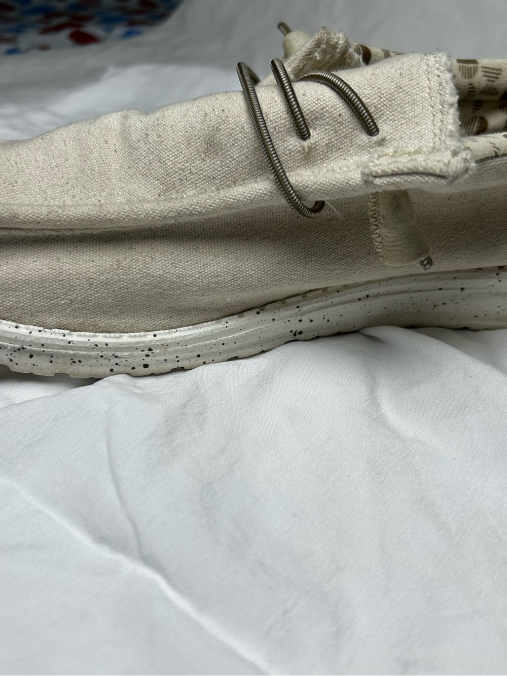 Hey Dude Cream and Brown Patterned Canvas Slip-Ons - Picture 6 of 7